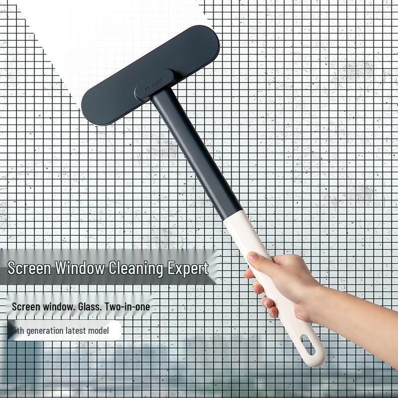 Dual-Sided Wet/Dry Window Cleaner & Screen Brush – Detachable, Washable, Long-Handled Cleaning Tool