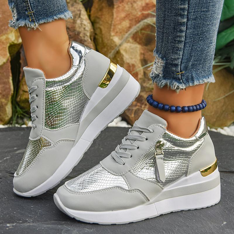 Fashion Gold Silver Wedge Sneakers for Women Lightweight Non Slip Casual Sports Shoes Woman Comfort Thick Sole Walking Shoes Plus Size
