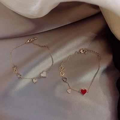 Simple Love Bracelet Female Rose Gold Wild Red Peach Heart Lucky Student