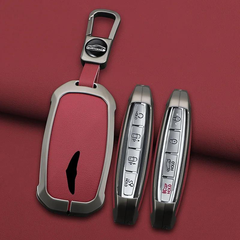 Interior Mouldings 2025 New Zinc Alloy+Leather Car key case cover shell Fob For Genesis G80 2023 2024 2025 G70 G90 G90RS4 GV60 G