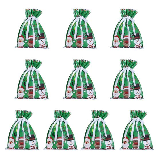10 Pcs Christmas Drawstring Gift Bags Large Candy Cookie Wrapping Bags for Birthday Holiday Presents Xmas Party Supplies