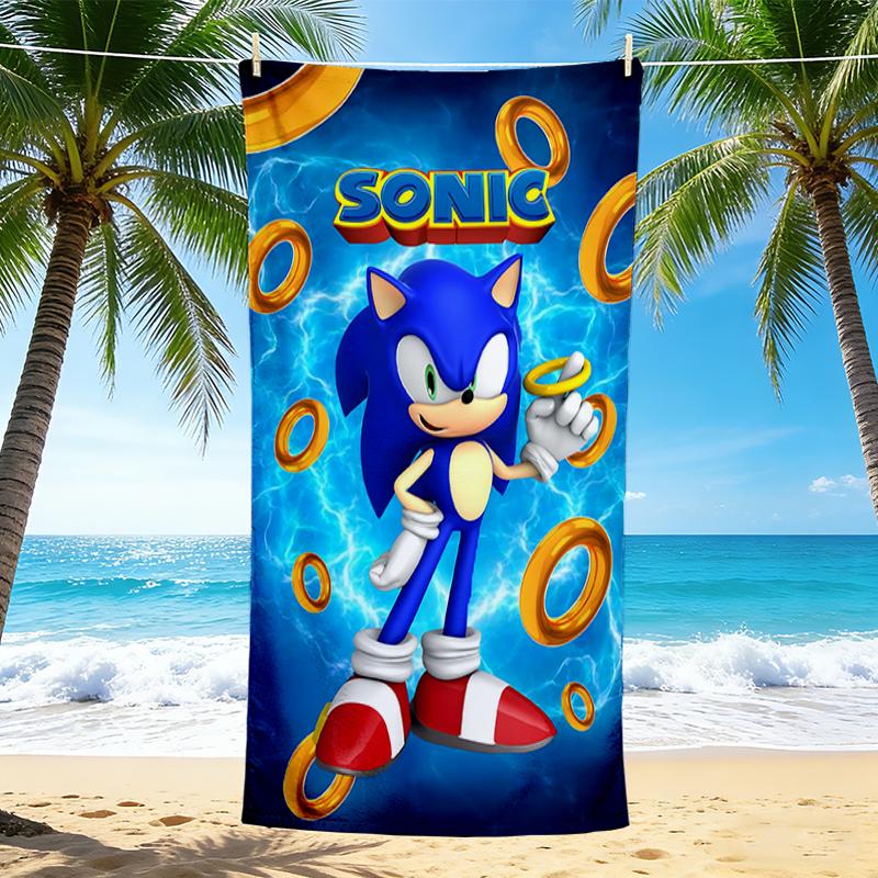 1Pc Sonic Rings Adventure Beach Towel, Quick Dry, Multi-Use for Beach Pool Gym Yoga Home Travel, Christmas, Halloween, Xmas Gift M929414