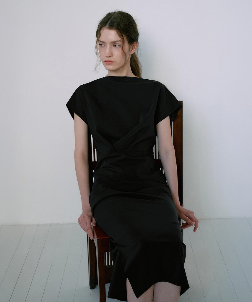 Lamerei Cap Sleeve Boat-Neck Dress[Lmbfspdr806]-Black