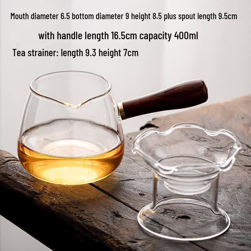 Youluo Vintage Glass Tea Pitcher with Wooden Side Handle
