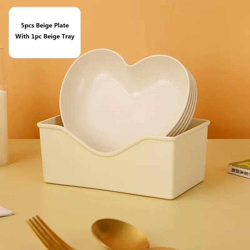 Set of 6pcs Heart-shaped Plate Creative Cake Plate with Tray Bone Dish Dried Fruit Snack Plate Candy Plate Container Snack Plate
