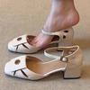 Schafleder~ Französische Taschenkopf-Sandalen Damen Sommerkleidung dicke Absätze mit Röcken, schöne hohe Absätze, hohle Mary Jane Einzelschuhe