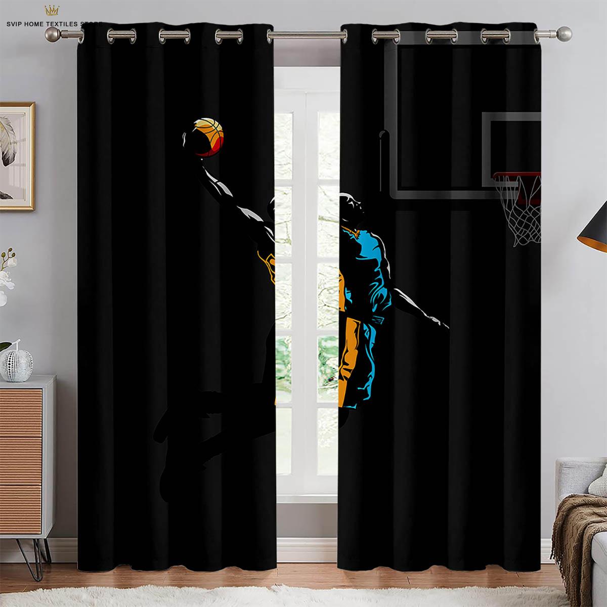 

Красивые стирающиеся в машине шторы с принтом в виде баскетбольного мяча, для спальни, гостиной, кухни, клуба, общежития, декоративные, 2 шт. W50X130H(CM)X2PCS&Rod pocket