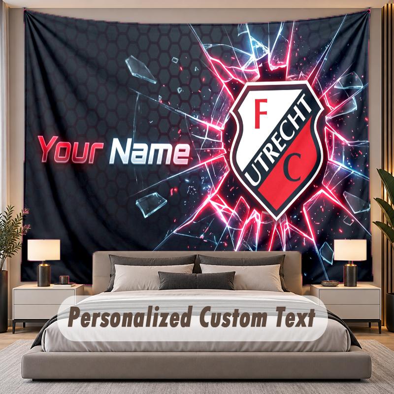 Custom Name Text Tapestry FC Utrecht Personalized Polyester Wall Tapestry For Bedroom And Room
