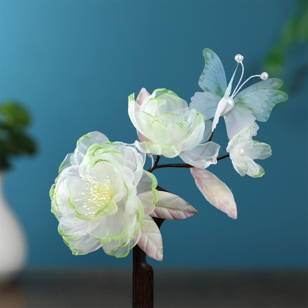 Handmade Juan Yarn Hot Flower Hairpin Peony Peony Hanbok Back Pressure Headdress Tang Style Flower Gradient Green Ancient Style Hanbok Headwear