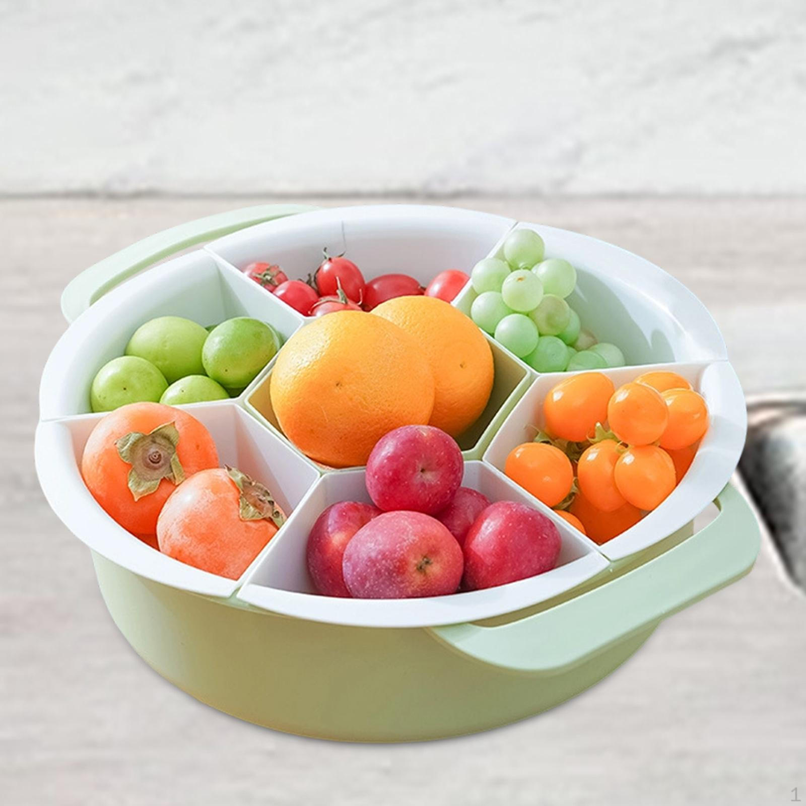 

7-Compartment Rotating Divided Serving Tray, Wear-Resistant, for Chinese Fondue, Food Storage Green