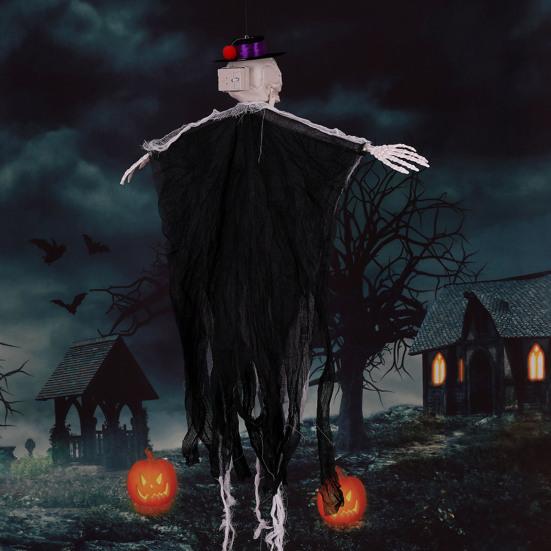 Outdoor Hanging Skull Ghost Halloween Decoration Sound Activated Flying Grim Reaper Skeleton with Light-Up Eyes for Front Yard Patio Lawn Garden Porch