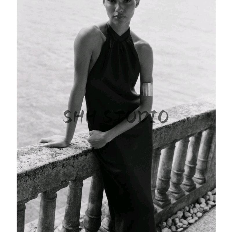 Summer New Product Women clothes French style Backless Design Bowknot Decoration Neck Collar Midi Dress 1165164