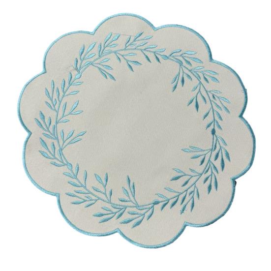 Yousheng Embroidered Placemat Washable Durable Canvas Dining Mat 38cm Olive Branch Embroidery Table Mat Heat Resistant Non-Slip Table Protector for