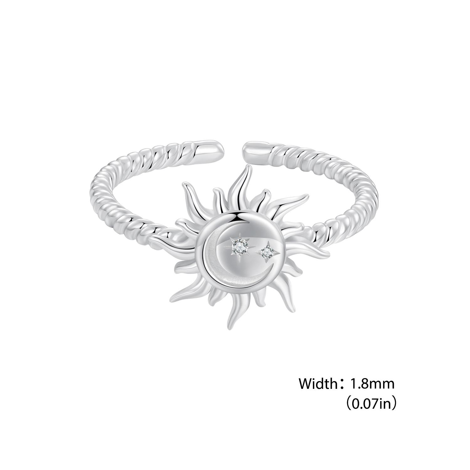 

BAMOER 925 стерлингового серебра Солнце и Луна Открытое кольцо Звезды Регулируемое кольцо для женщин Заявление кольцо Изящные ювелирные изделия Подарок SCR1038-E