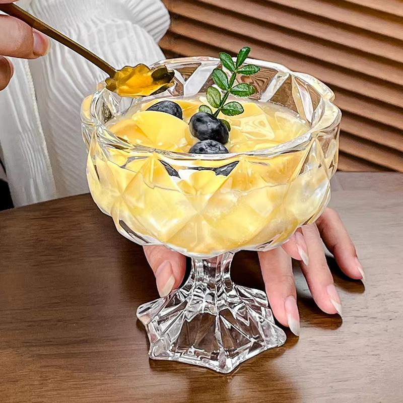 300 ml Glas-Eisbecher im Ins-Stil, Dessert-Joghurtbecher, handbemalt, Kelch, Obst, Pudding, Salatschüssel, Saft, Milchshake-Becher