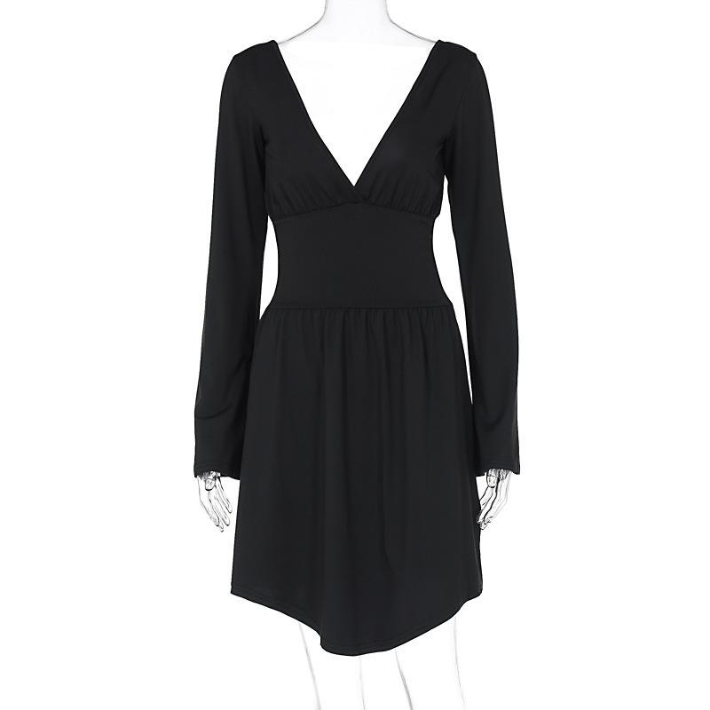 European and American women's clothing autumn sexy halter waist French V-neck long-sleeved dress sexy hip wrap