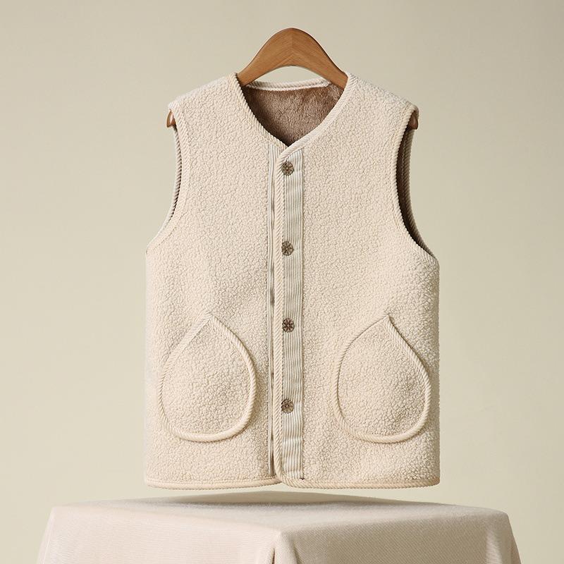Women Fleece Vest Senior Thick Warm Sleeveless Waistcoat For Autumn Winter