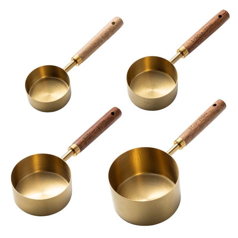 8-Piece Stainless Steel & Walnut Measuring Spoon and Cup Set for Baking and Coffee