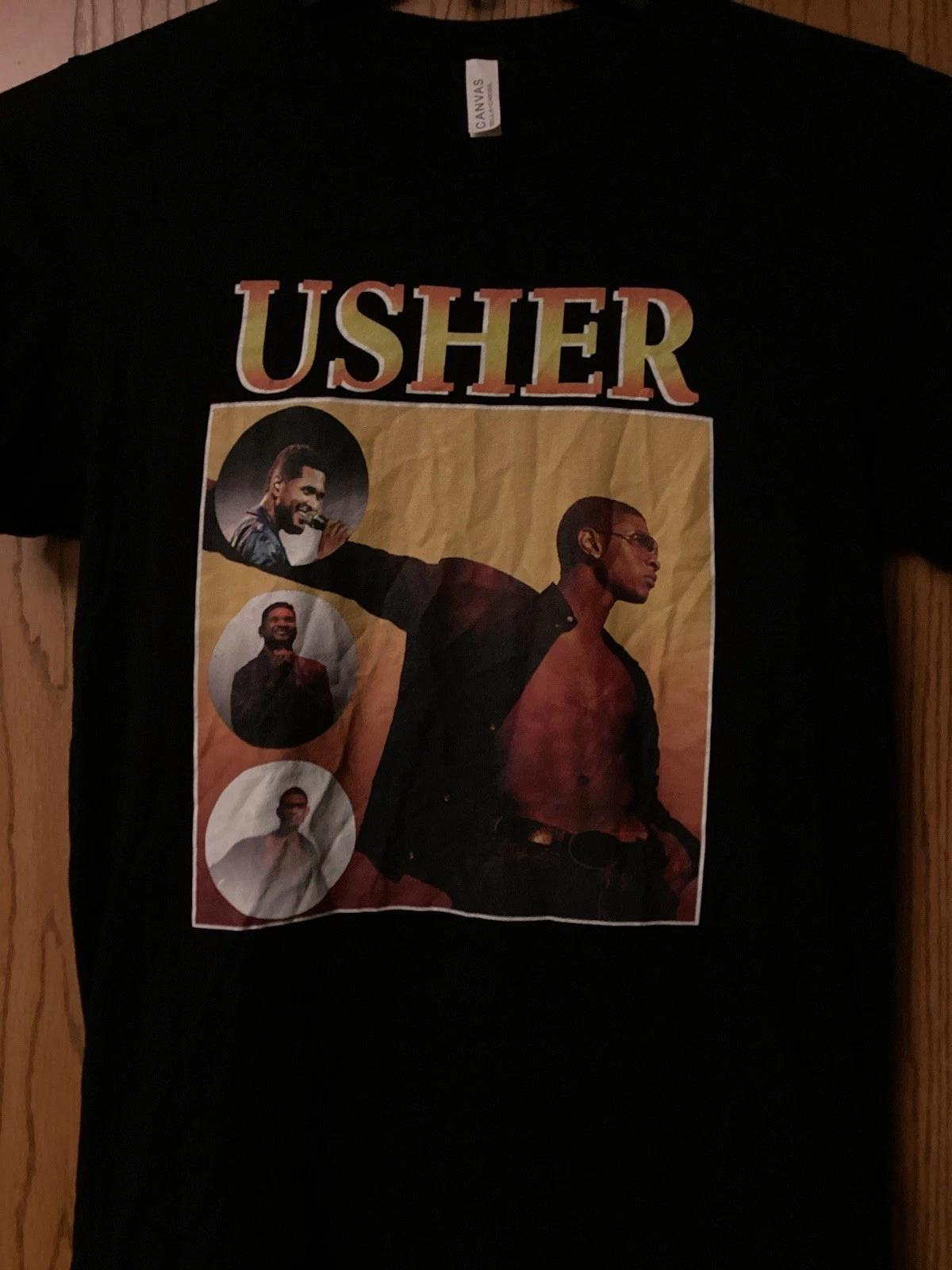 Usher - Black Shirt Featuring 4 Images Of Usher - M - Canvas S