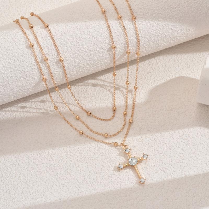 Diamond collarbone chain sweater chain alloy nklce women's multi-layered cross necklace
