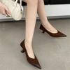 2025 Spring and Summer New Korean Version Fashion Temperament Suede Splicing High Heels Pointed High Heels Single Shoes