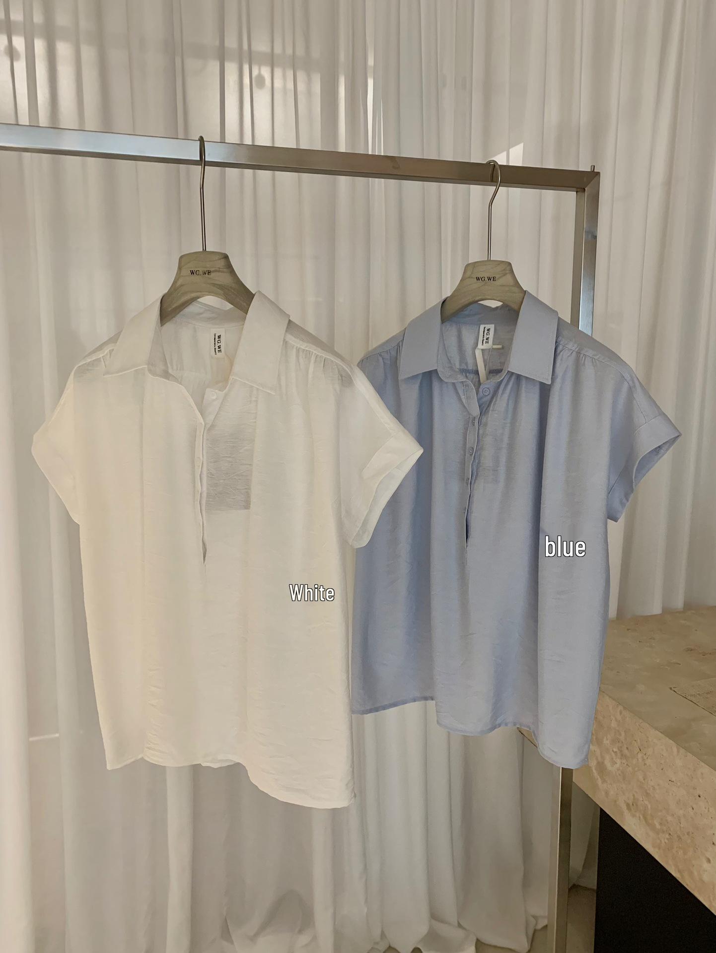 Women s Autumn/Winter Short-Sleeved Polo Collar Half Placket Pullover Shirt One Size белый