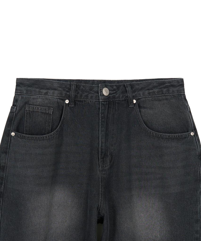 X Container Deep Washed Wide Denim Pants (Washed Black)
