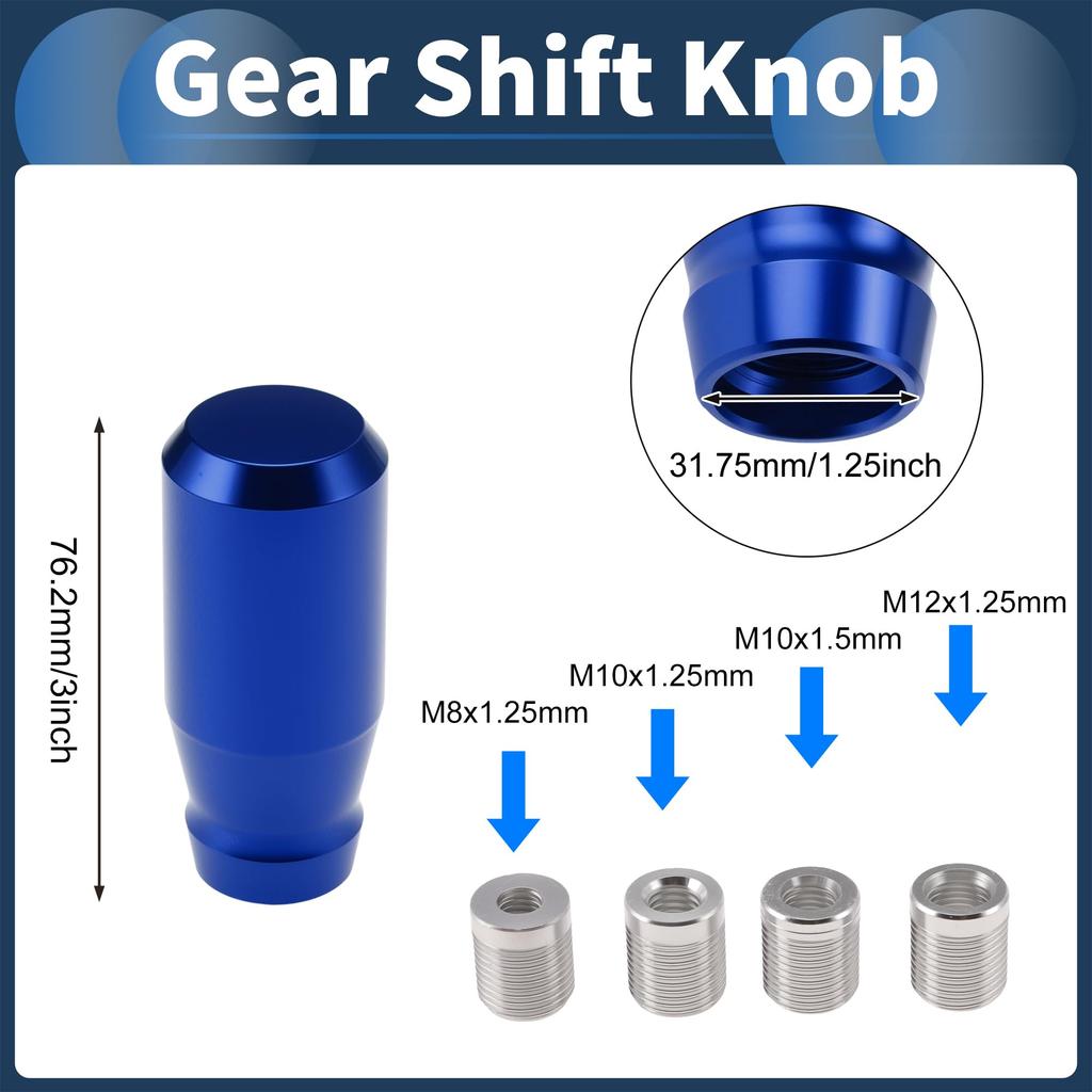 Hihaha Car Shift Knob Universal for Vehicles Blue Gear Shifter 1 Set 76.2mm Manual/Automatic M8x1.25 & M10x1.25 & M10x1.5 & M12x1.25mm