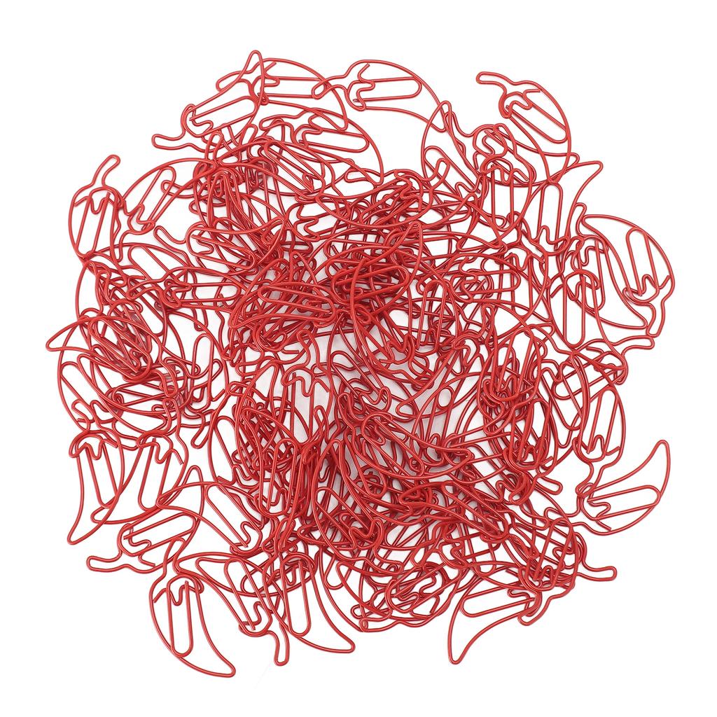 100 PCS Red Color Pepper Shaped Cute Decorative Paper Clip with Transparent Box for Office