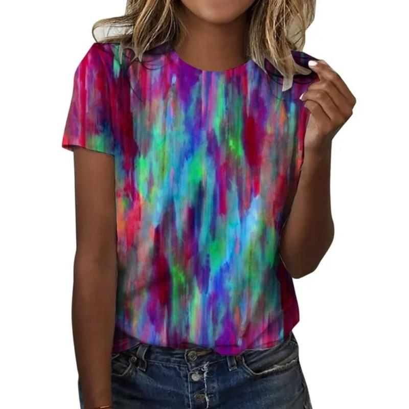 Women's 3D Digital Fashion Color Scale T-shirt Women's New Round Neck T-shirt Street Style Harajuku Y2K Style Top