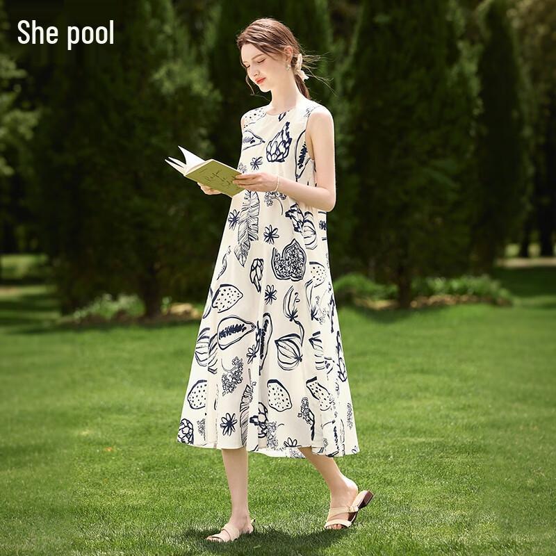 

Женское платье-миди А-силуэта с принтом в отпускном стиле XL