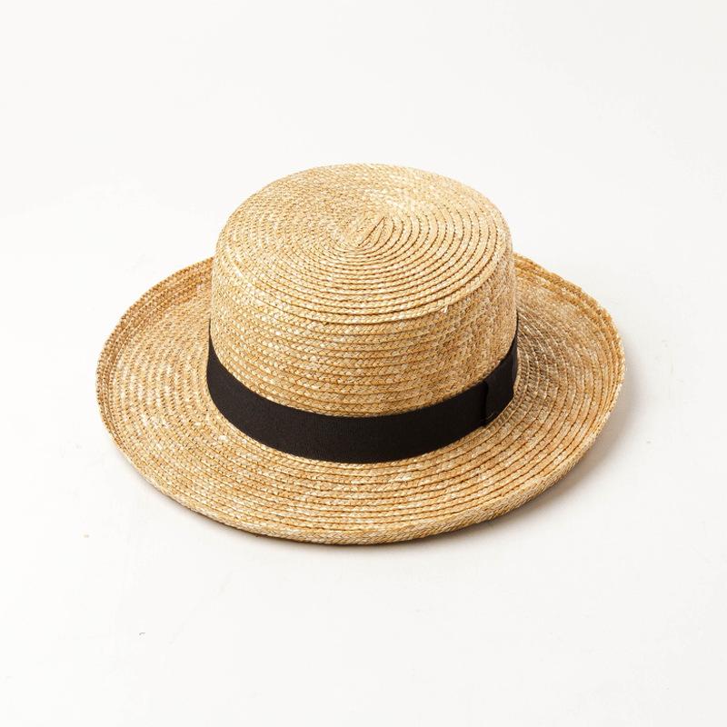 Spring and summer new bow decoration children's wide brim curled straw straw straw hat outdoor travel sun protection straw hat