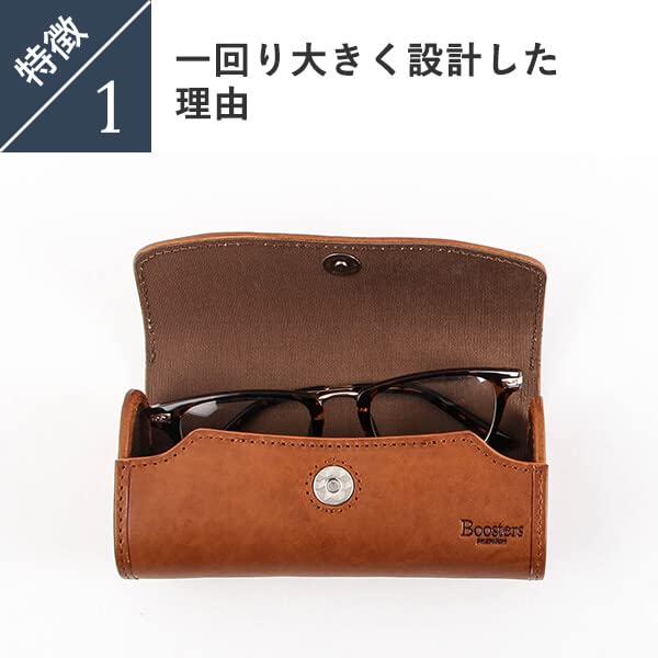 Boosters Minerva Box Hard Eyeglass Case, Genuine Leather, Stylish, Large Size, Sunglasses Case, Reading Glasses Case, Navy