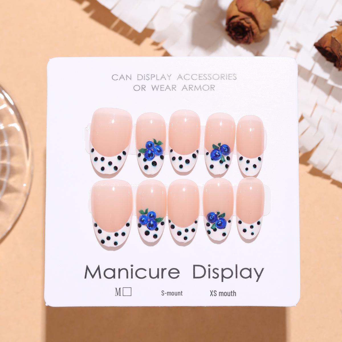 Spring/Summer 3D Blueberry Polka Dot Nail Art Stickers: See-Through Floral French Style
