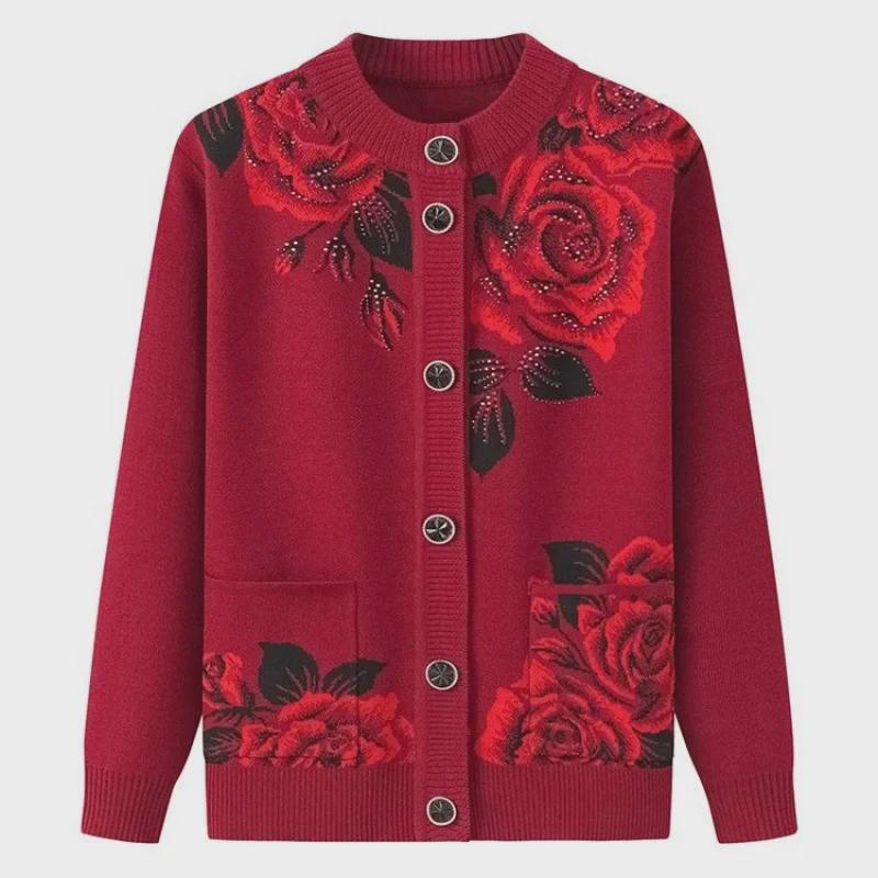 

Вязаный кардиган Grandma s Plus Velvet - Уютная осенне-зимняя одежда для пожилых женщин 4XL (140-155 jin)