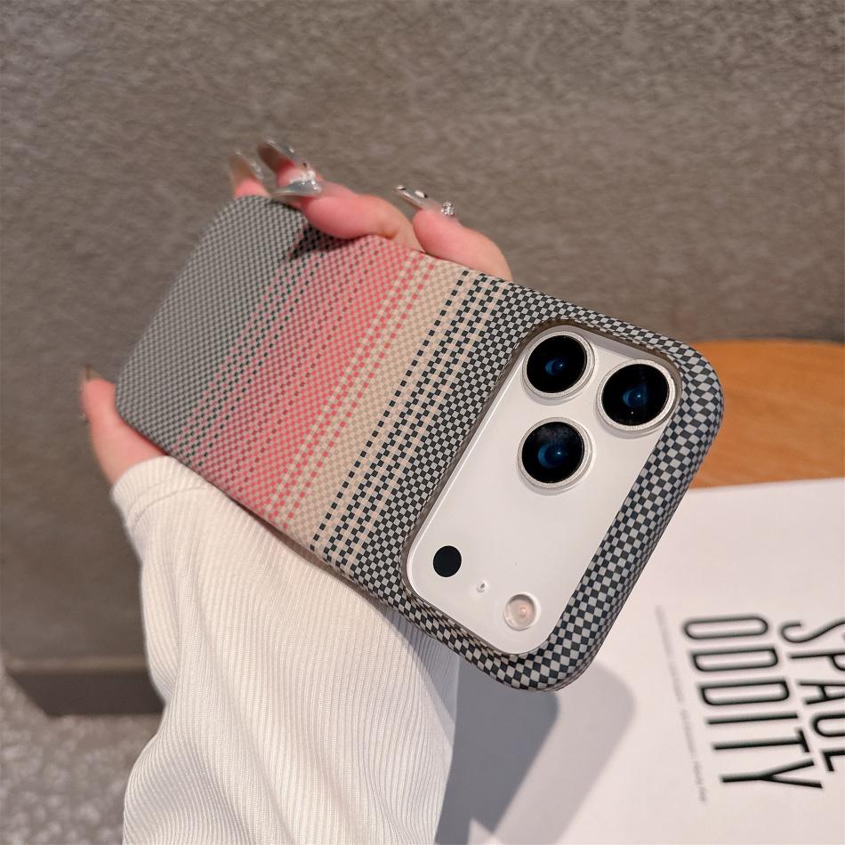For iPhone 17 Air 14 15 11 12 13 16 Pro Max Plus Carbon Fiber Kevlar Texture Hard Plastic Case Shockproof Protective Cover Fundas