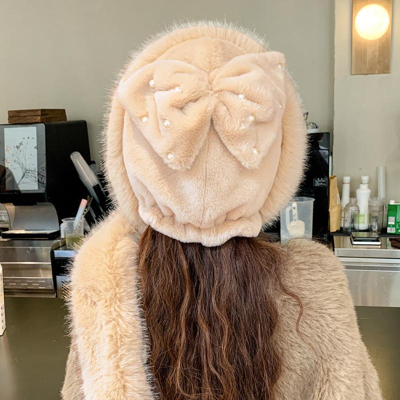 Plüschige warme Bärenmütze, Schal, einteiliges Set, winddichte Fahrradmütze mit Gehörschutz, verdickt und vielseitig im Winter