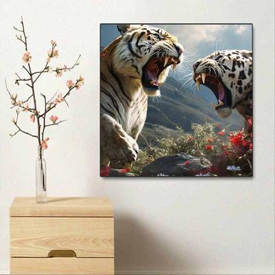 New Arrival 5D DIY Full Circle Diamond Painting "Two Tigers Fighting" Embroidery Cross Stitch Home Decor Gift