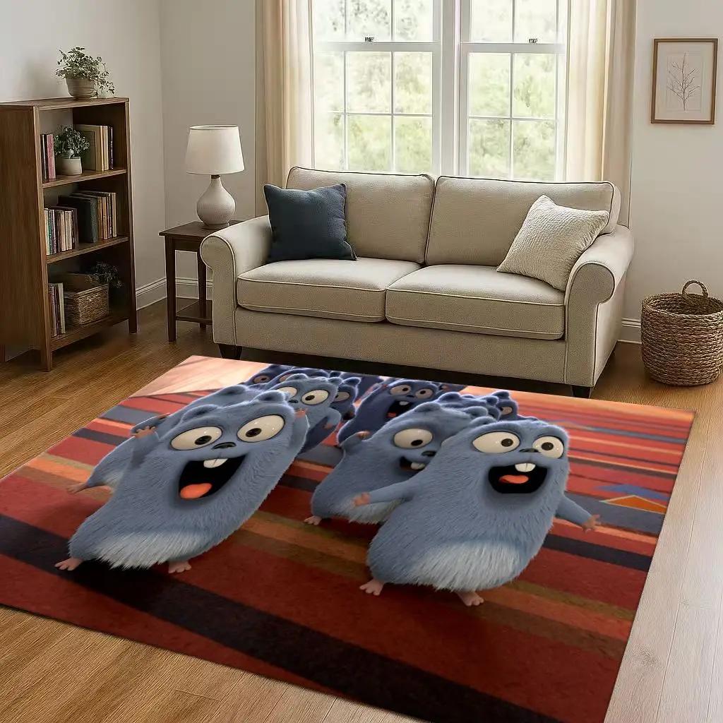 3D Kawaii Grizzy and The Lemmings Cartoon Living Room Non-Slip Area Rug Carpet for Bedroom Playroom Sofa,Home Doormat Gift Kid
