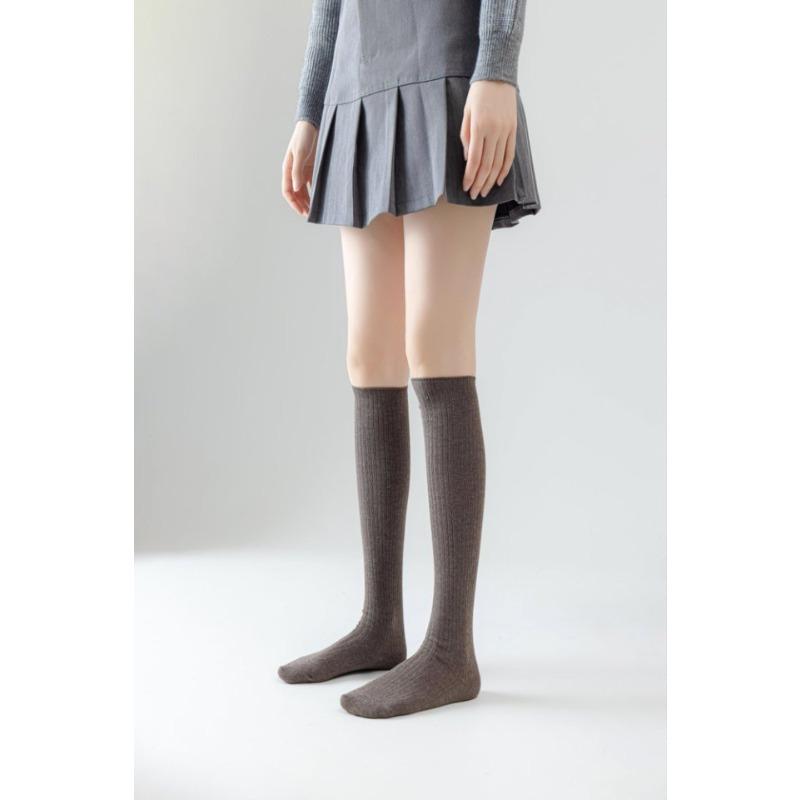 Solid Color Over-the-knee Socks, Three-dimensional Pit Striped Calf Socks, Versatile Boot Socks, Simple School Style, Over-the-knee Breathable