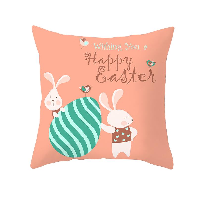 Easter Cartoon Cute Rabbit Digital Printing Short Plush Pillow Covers Decorative for Car Sofa Office Cushion Cover Home Goods