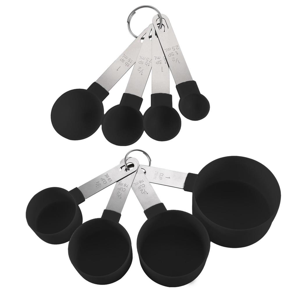 Stainless Steel Handle 8-Piece Measuring Cup & Spoon Set with Food-Grade Plastic Scaled Cups