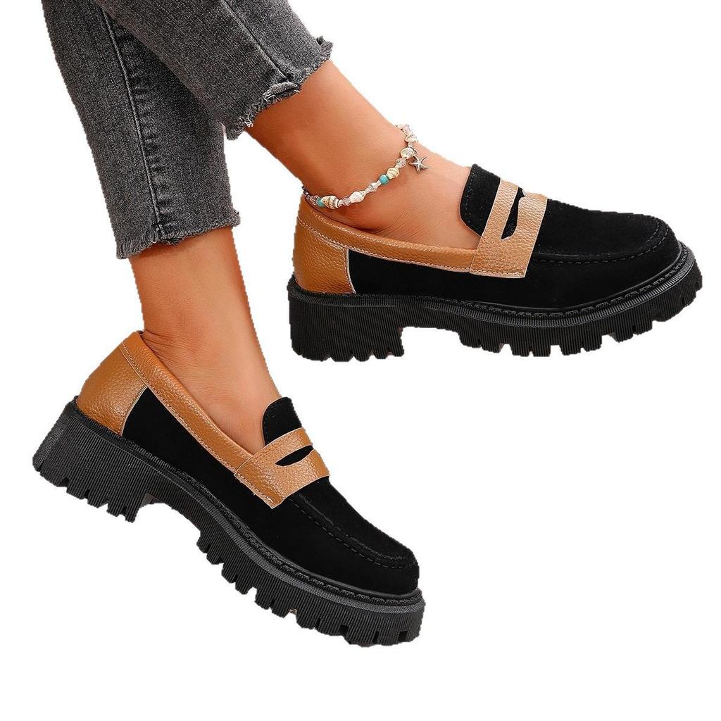 2025 Spring/Autumn European & American Round Toe Slip-on Leather Loafers: Low Heel, Flat Shoes