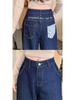 Retro Plaid High-Waisted Wide-Leg Bow Patchwork Jeans for Women