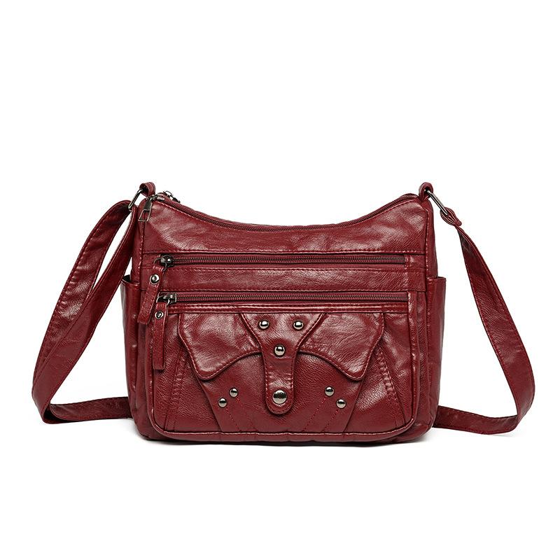 Retro Leather Bag Women's New Fashionable Large-capacity Middle-aged Mother Bag Light Casual Messenger Bag Women