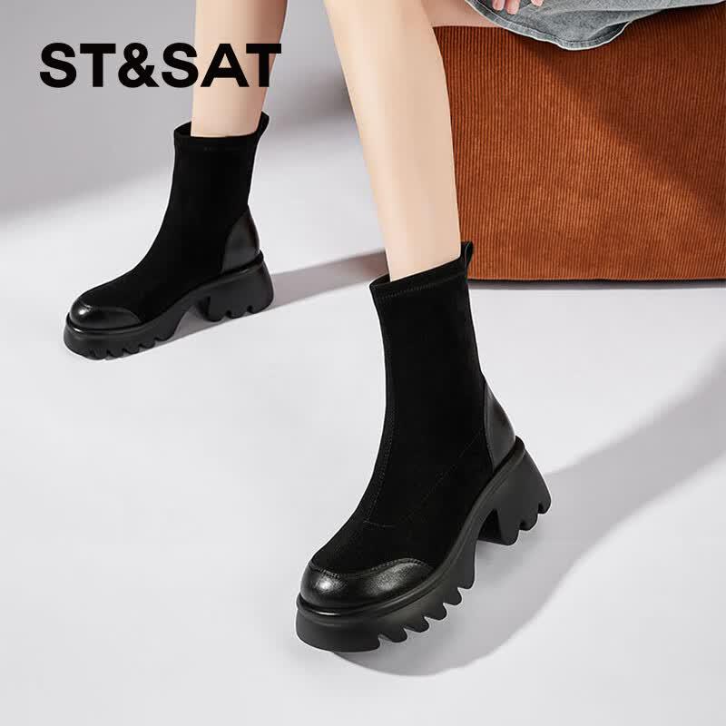 Women s Elastic Slim-Fit Platform Ankle Boots EU 37 чёрный