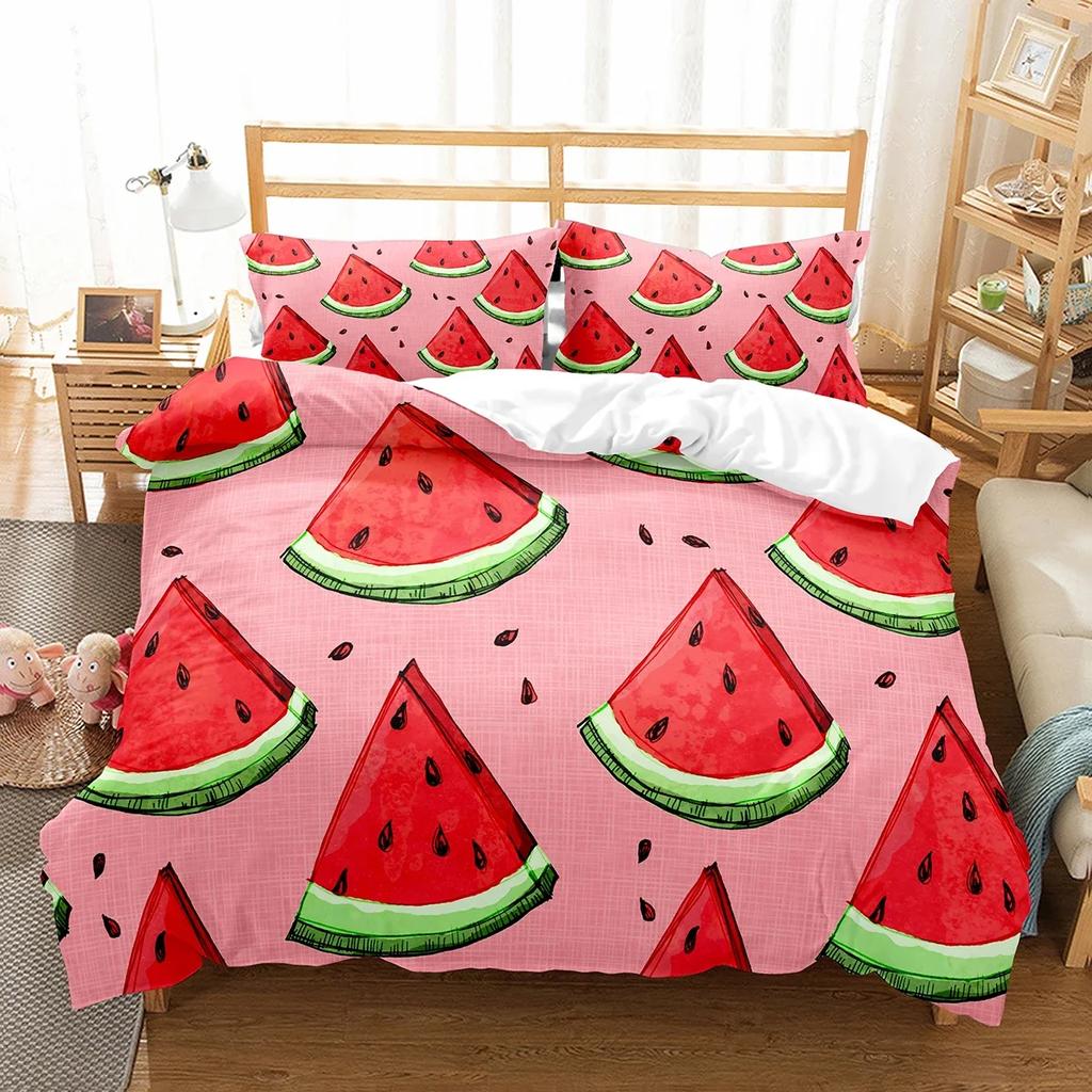 Watermelon Duvet Cover Set Summer Theme Fresh Fruits Pattern Quilt Cover For Kids Boys Girls Bedding Set Bedroom Decor Gifts