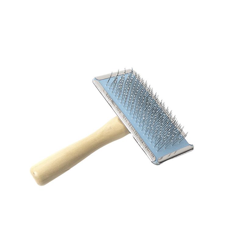 Pet Pin Brush with Wooden Handle - Stainless Steel Dog & Cat Comb for Detangling and Removing Loose Hair