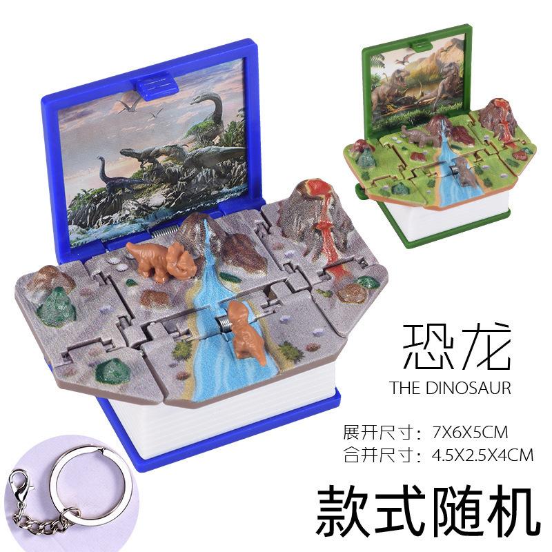 1Pcs 3D Dinosaur Pop Up Book Mini Keychain, Space Astronaut Castle Puzzle Toy, Slow Rebound Decompression Creative Gift