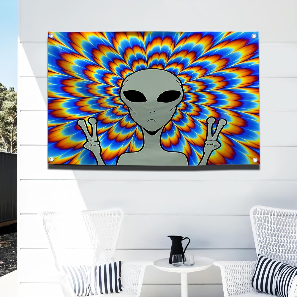 

VIKAMA Alien Psychedelic Tapestry Rainbow Hypnotic Wall Hanging for Bedroom Dorm Music Festival Aesthetic Home Decor 74x94cm(29x37in)